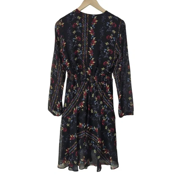Guess Black Floral Faux Wrap Long Sleeve Mini Dress (no belt) - Picture 9 of 16